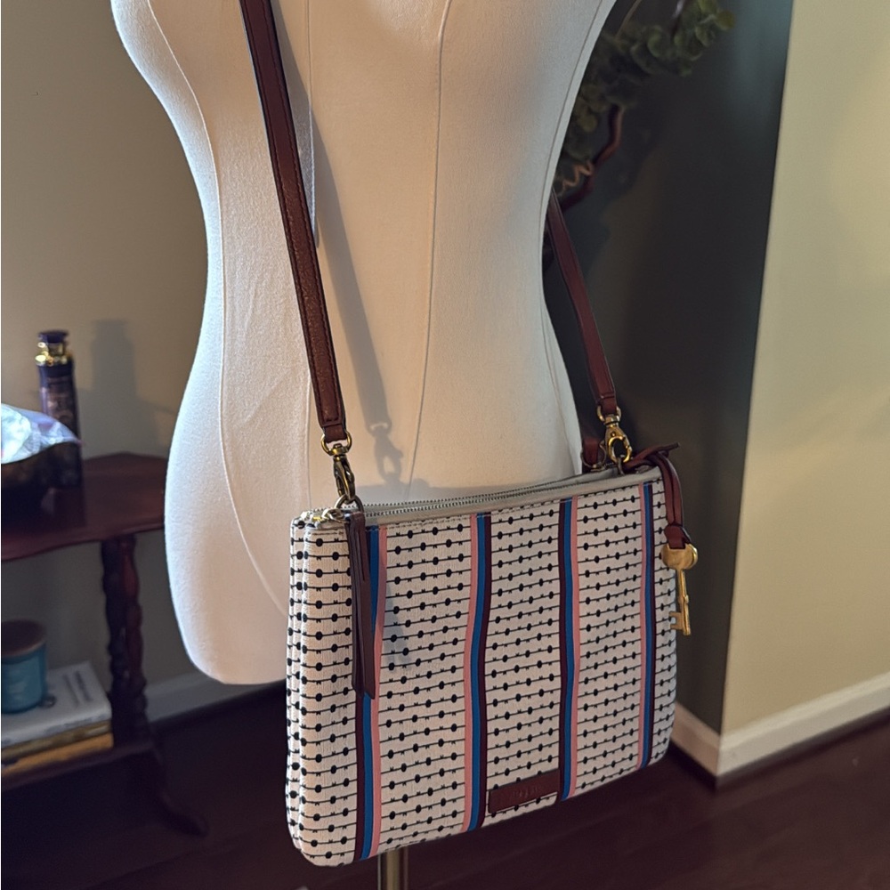 Fossil Women's Polka Dot and Striped Purse in White and Brown - Picture 4 of 14